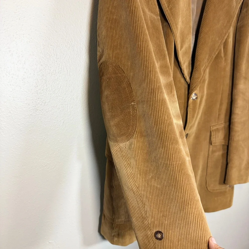 Vintage 70s Europe Craft‎ Corduroy Western Blazer Suede Patch Tan Jacket 44L